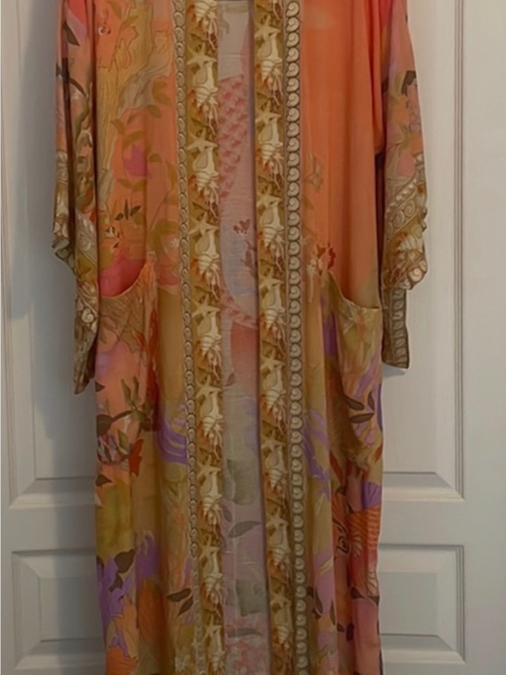 Flowy Orange Floral Swim Coverup Kimono - Picture 5 of 5